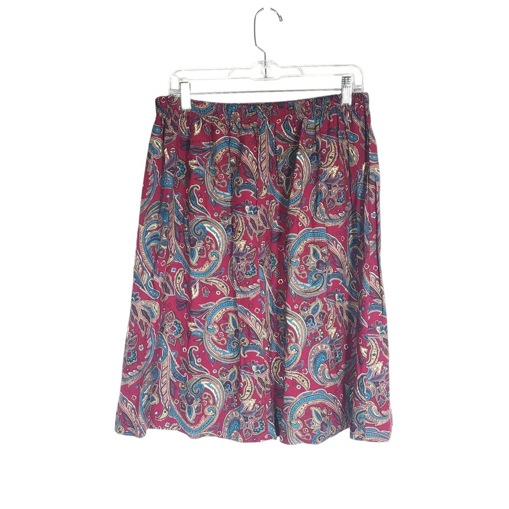 Vintage Nikki Cats Skirt‎ Womens 18 Red Paisley Rayon Boho Midi A Line USA